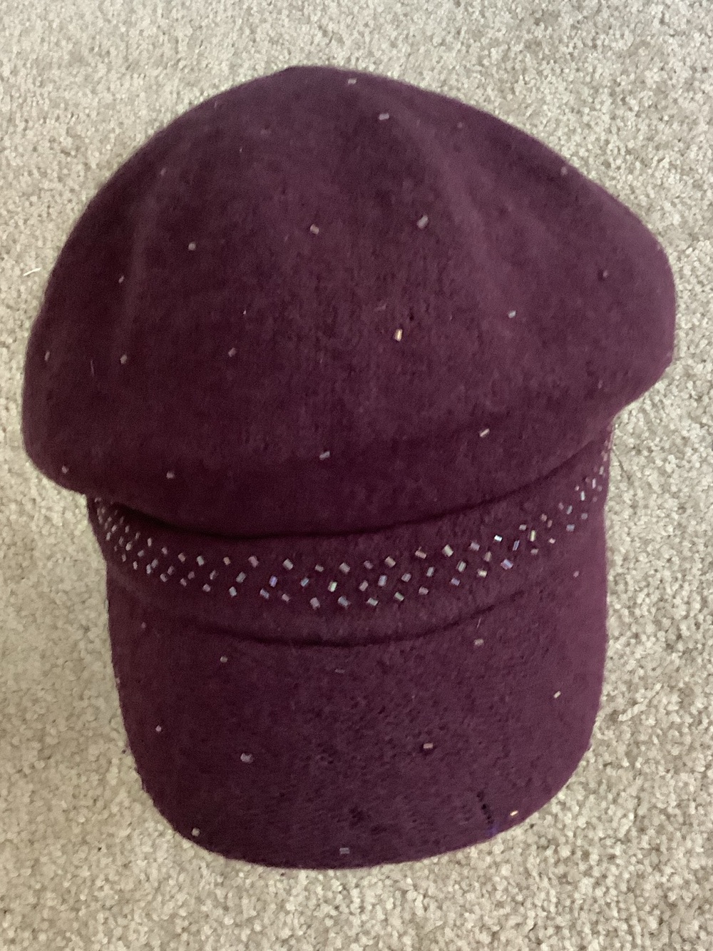 Nine West Women's Beaded Burgundy Wool Blend Vintage Inspired Newsboy Cap
